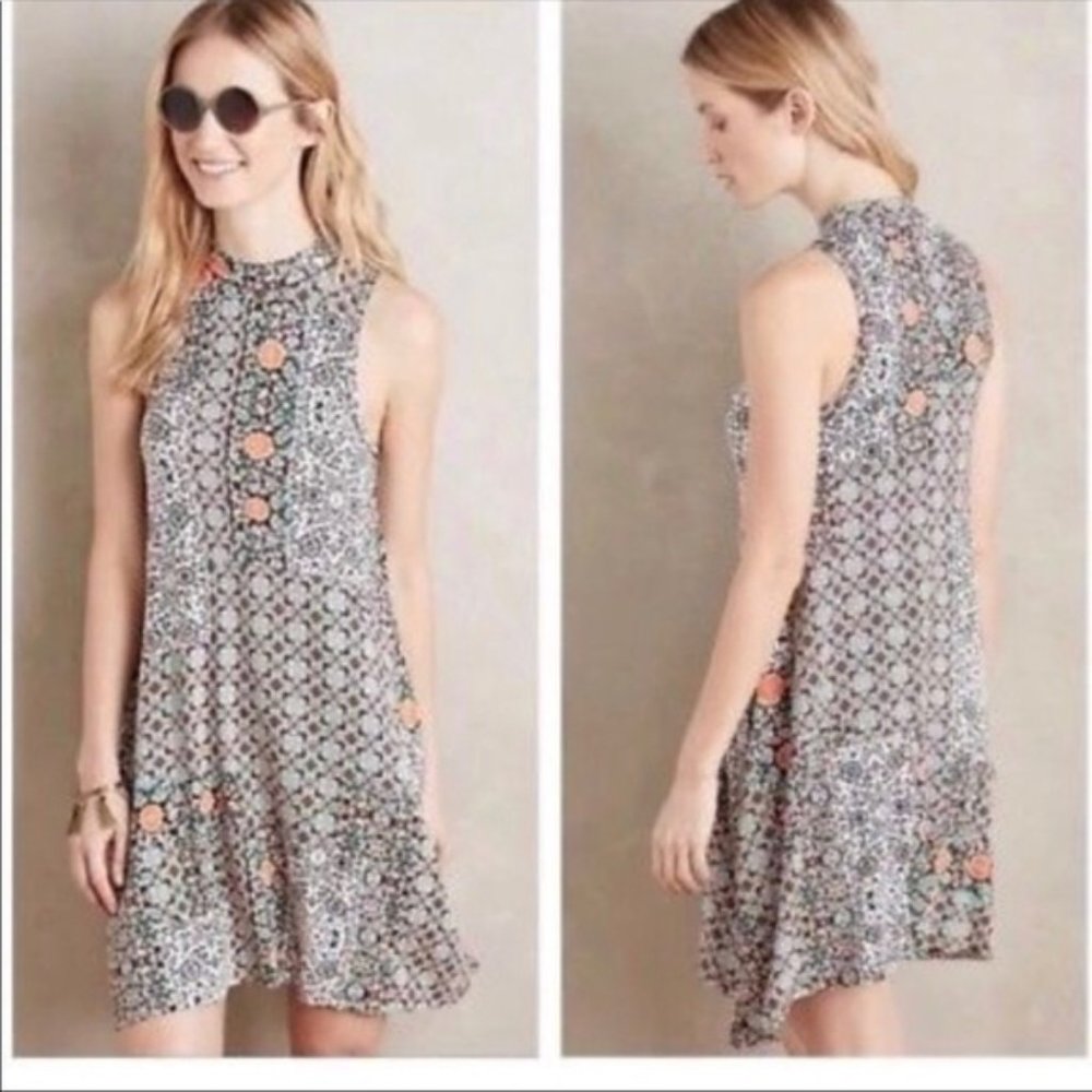 Maeve Black and Peach Floral Sleeveless A-Line Dress